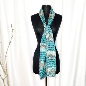 100% Silk Asian Eye Teal, Black & White Scarf